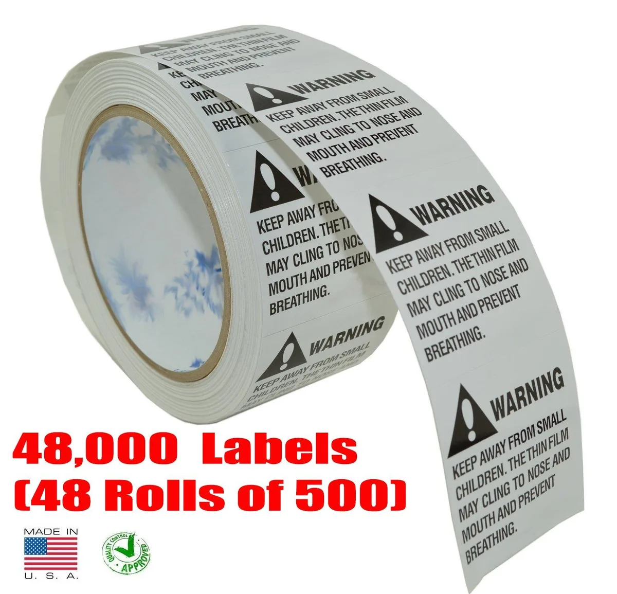 iMBAPrice iMBAPrice SUF-48X500PK Suffocation Warning Labels 48 Rolls 500 Each 24000 Total — product photo