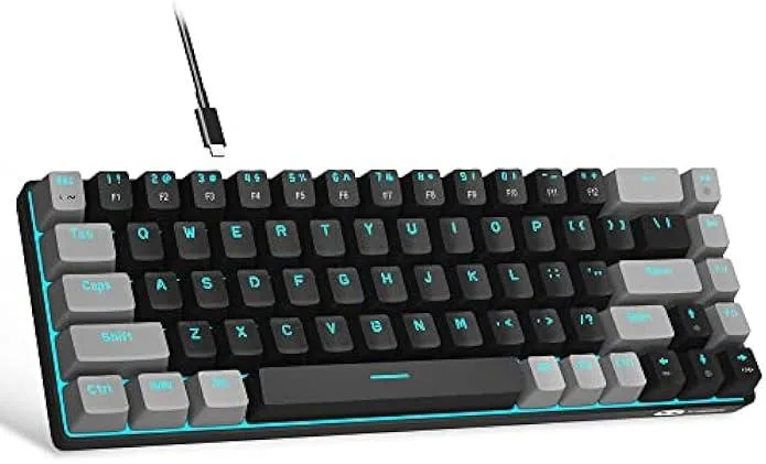 TAURKENAM TAURKENAM 60% 68-Key Mechanical Gaming Keyboard Red Switch Blue LED Black/Grey — product photo