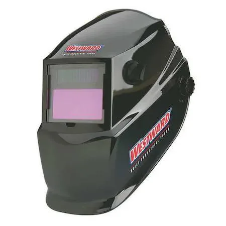 Black auto-darkening welding helmet, nylon shell, 23 cm wide, analog ADF controls, grind mode, lithium battery included