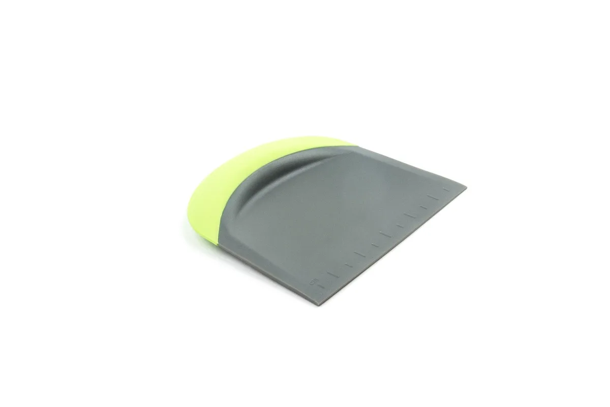 Green nylon bowl scraper with silicone handle, 4.75 inches long