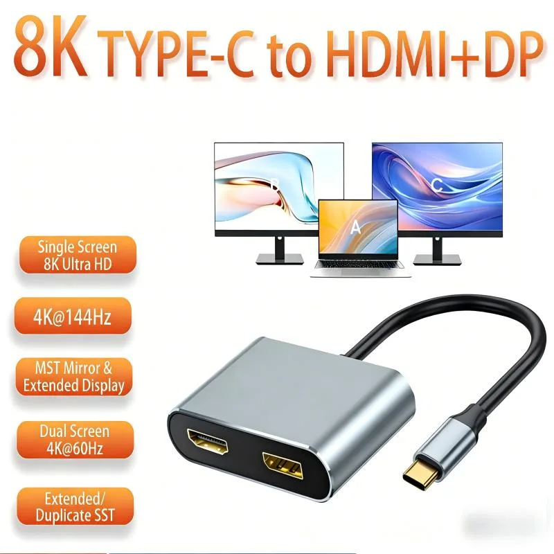 QGeeM QGeeM USB-C to DisplayPort 4K@144Hz &amp; HDMI 8K Adapter Grey — product photo