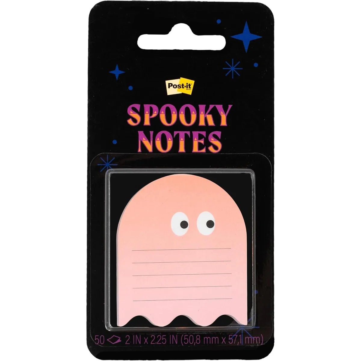 A small square pad of 25 ghost-shaped sticky notes in white with black outlines