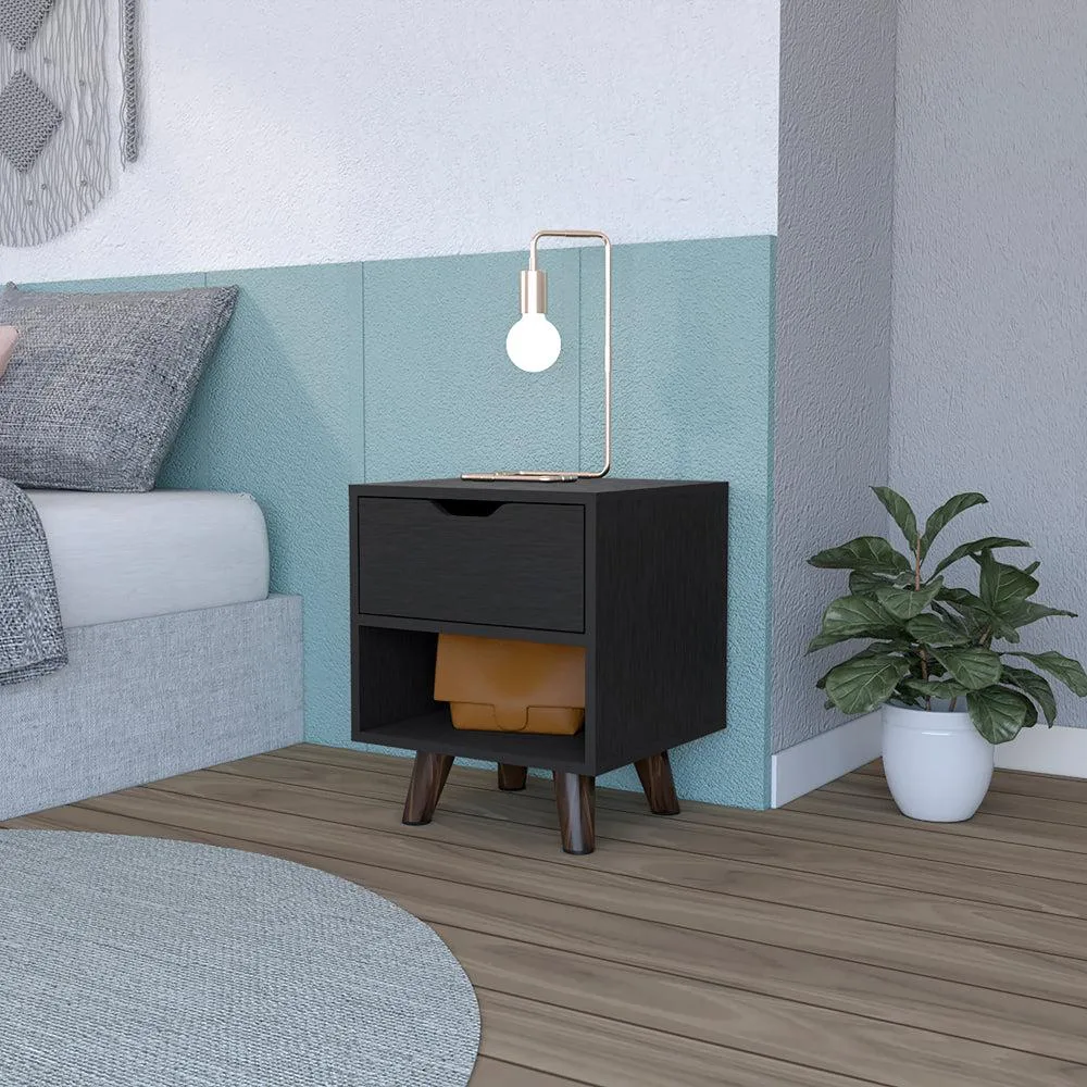tuphen tuphen Modern Nightstand 19"H Black with Drawer &amp; Shelf — product photo
