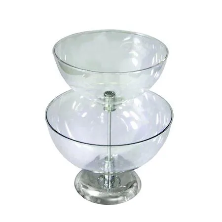 Two-tier clear bowl display with chrome base