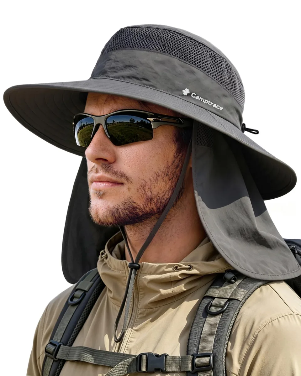 Camptrace Dark Grey Bucket Hat UPF 80 3.2" Brim — product photo