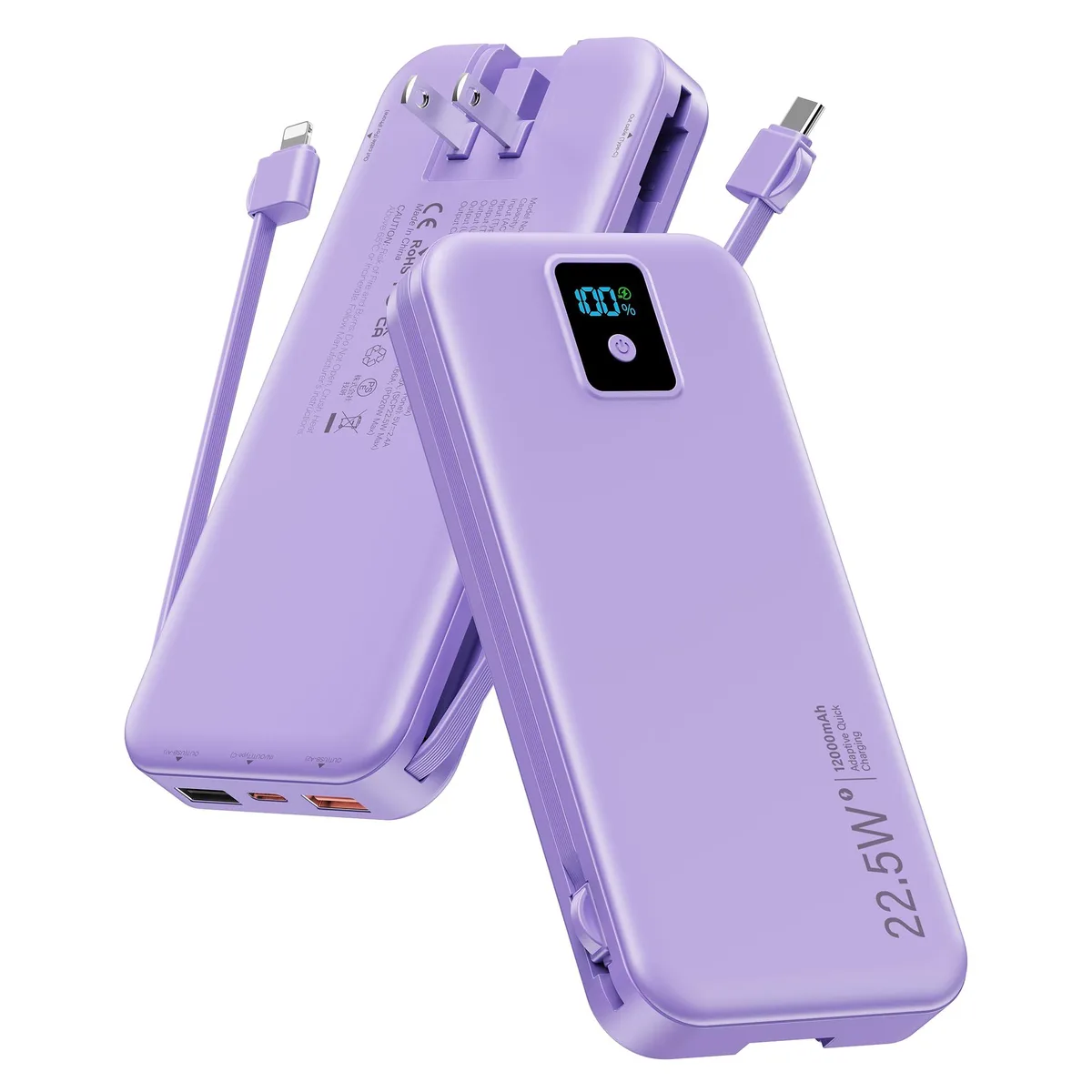 Rngsnoy AC-02F 12000mAh 22.5W Power Bank Purple — product photo