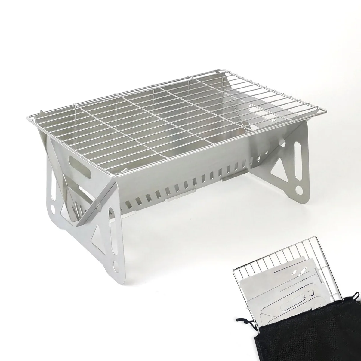 PHOJEWI Grill01 Mini Portable Charcoal Grill Stainless Steel 7 x 11 x 4.7 in 1.41 lb — product photo