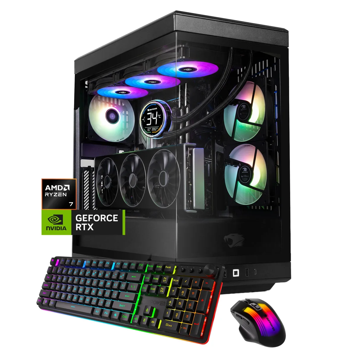 iBUYPOWER iBUYPOWER Y40BA7N57T03 gaming PC Ryzen 7 9800X3D RTX 5070 Ti 32GB DDR5 1TB NVMe — product photo