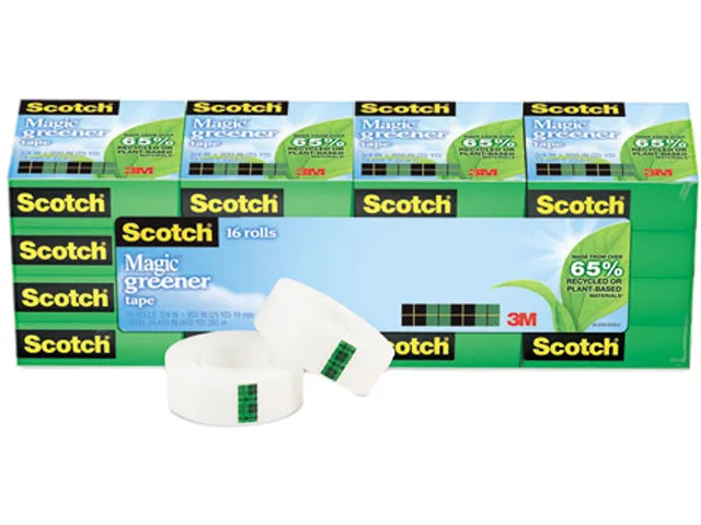 Sixteen rolls of clear matte tape in dispensers, 3/4 inch by 900 inches each