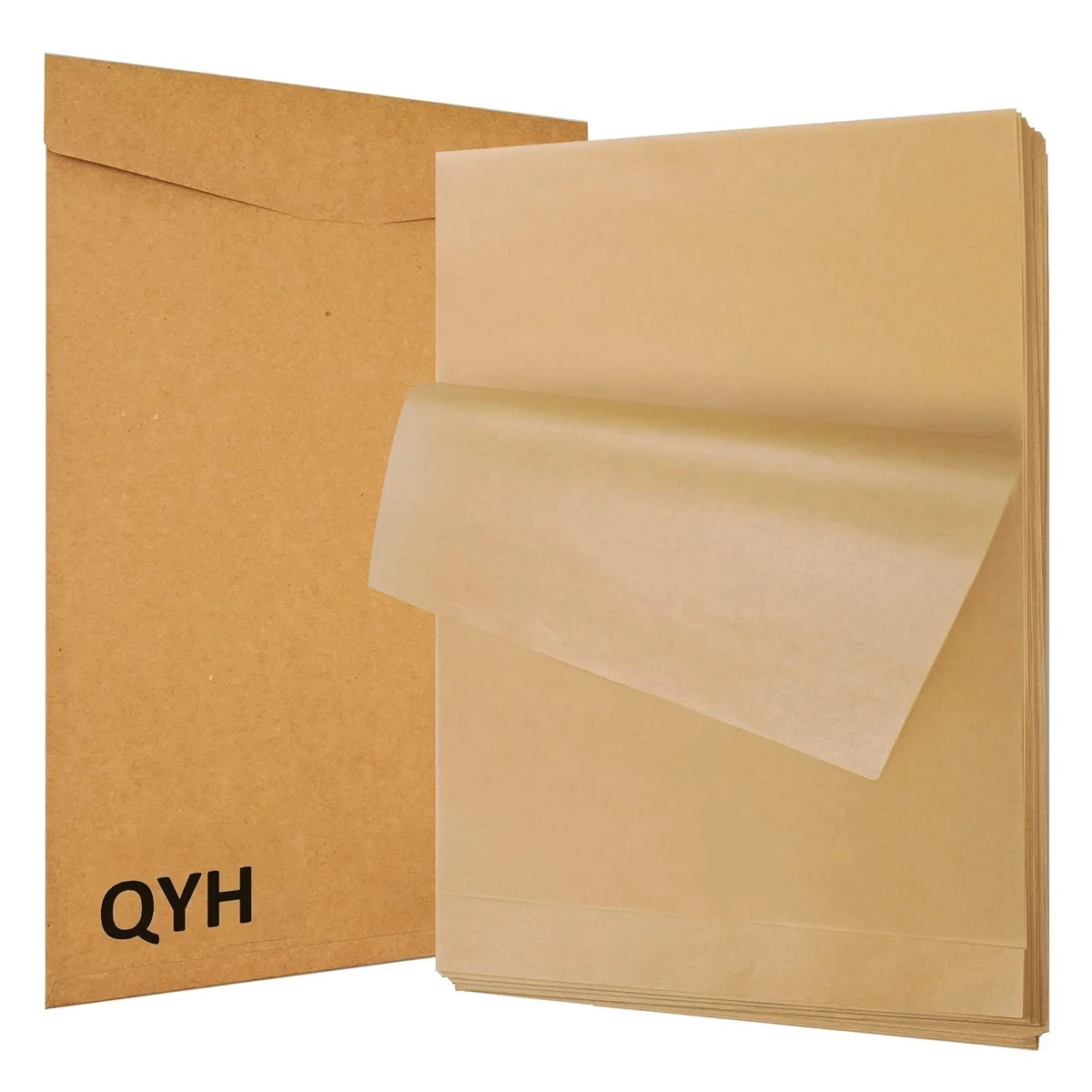 Stack of 100 brown rectangular parchment paper sheets 8x12 inches