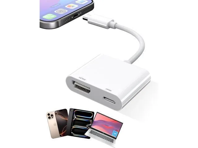 Compact white USB-C to HDMI adapter cable with short connector lead