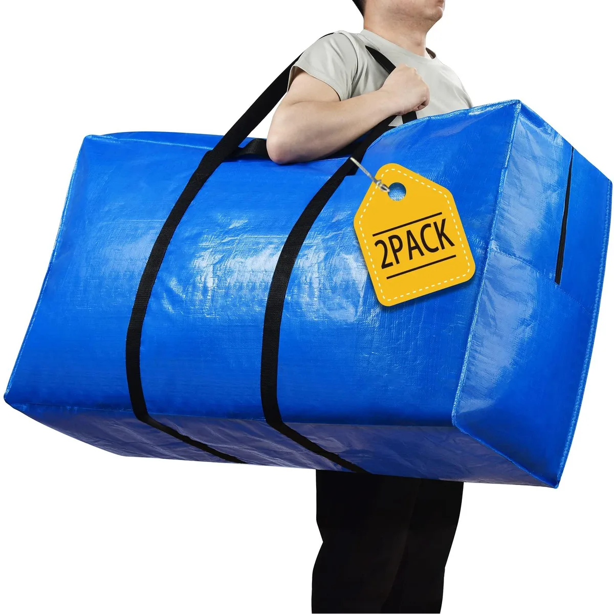 Two black 42 by 23 by 13.5 inch storage bags with double zippers and reinforced handles