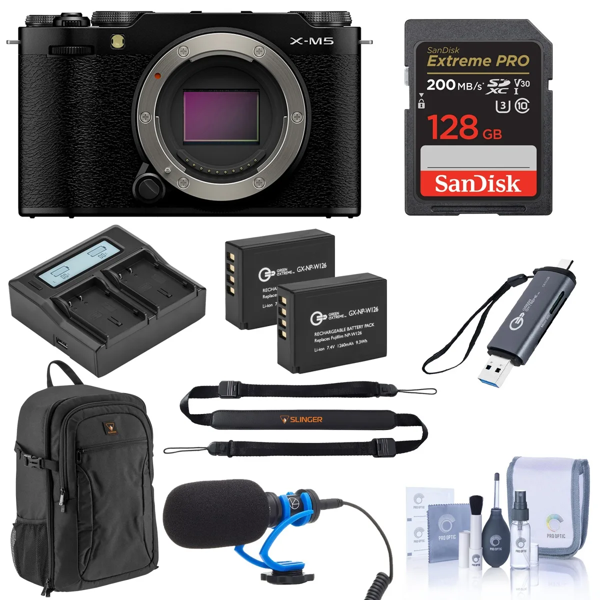 FUJIFILM FUJIFILM X-M5 Compact Mirrorless Camera Black Bundle 128GB 2x Battery Mic Backpack — product photo