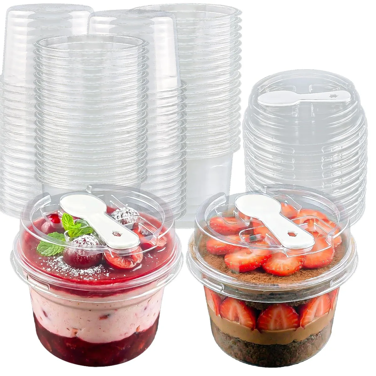 Nefocar 50 Pack 8 oz Plastic Dessert Cups with Lids and Spoons — product photo