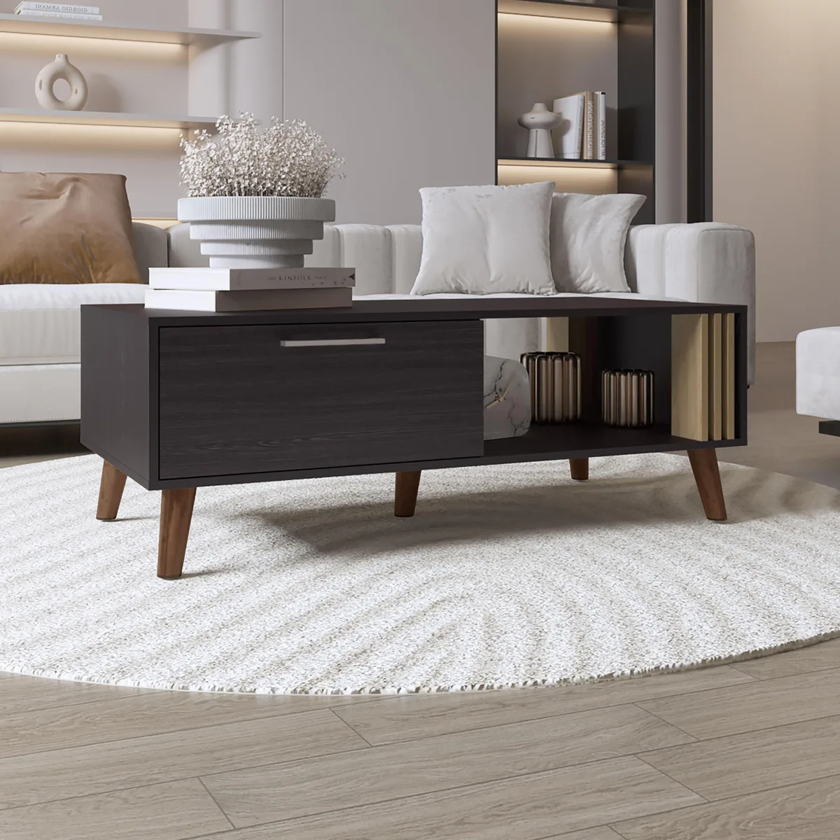 tuphen tuphen Vance 47" Coffee Table Black Wengue Natural Oak — product photo