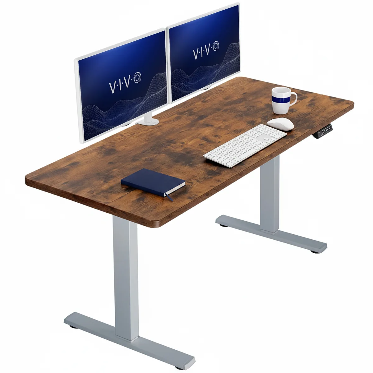 VIVO VIVO Electric Stand Up Desk 60 x 24 Vintage Brown Gray Frame — product photo
