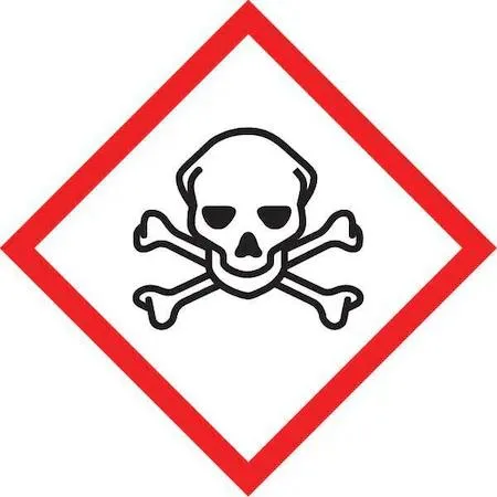 White paper label roll with corrosive pictogram, 2 inch height