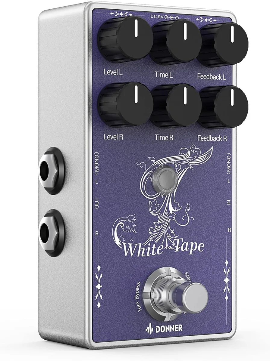BFKK BFKK White Tape Stereo Delay Pedal, Analog, True Bypass, 2 Channels, 25-1000ms — product photo