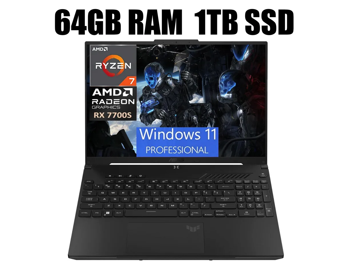 ASUS ASUS TUF A16 gaming laptop Ryzen 7 7735HS RX 7700S 64GB 1TB Pro Backlit Keyboard — product photo