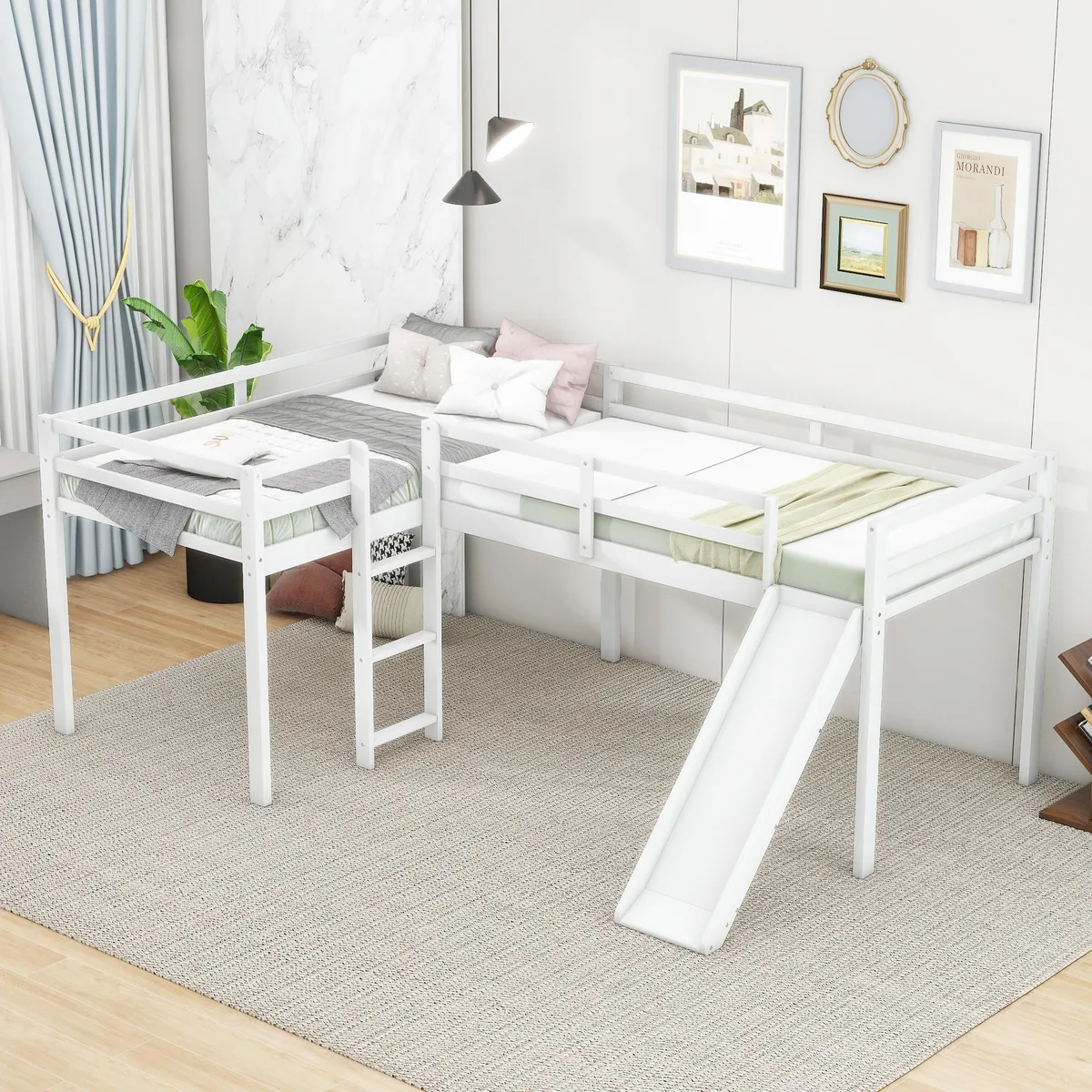 tuphen tuphen L-Shaped Twin Loft Bed with Ladder and Slide White — product photo