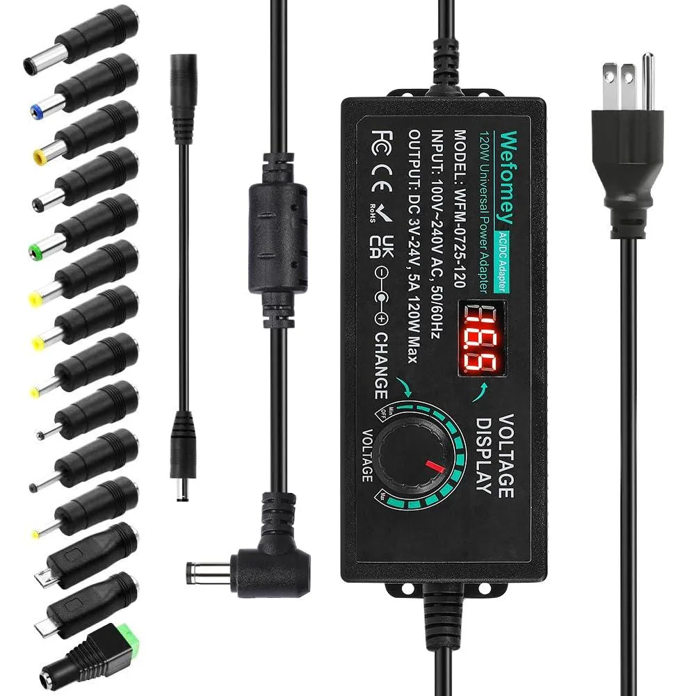  Dell WFM-0917-120 120W Adjustable 3V-24V 5A Power Adapter with 14 Tips — product photo