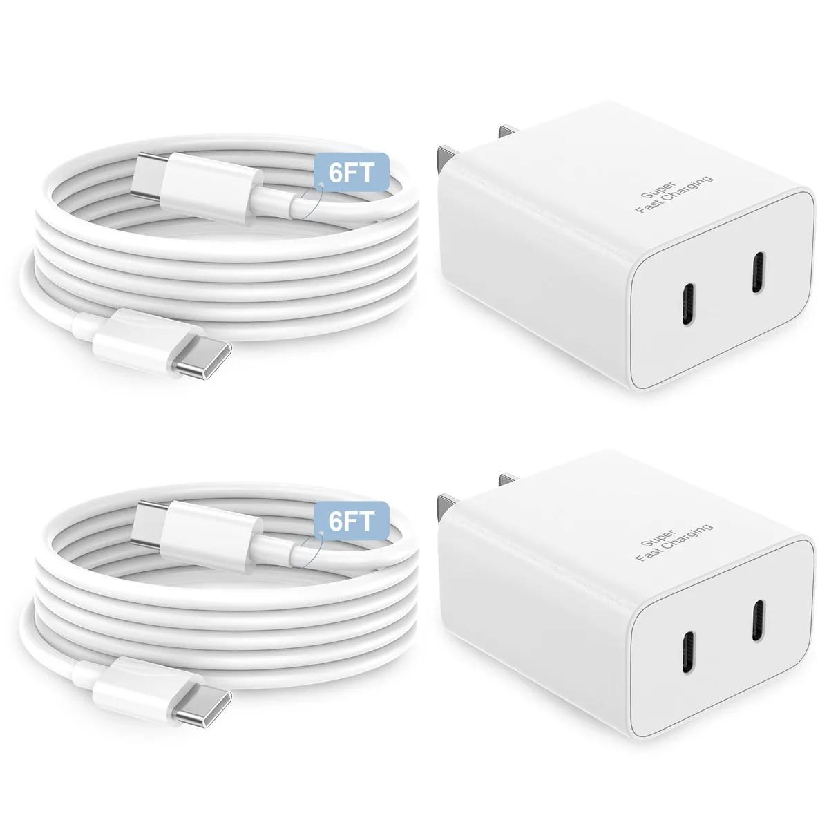 White 45W dual USB-C wall charger with 10ft cable