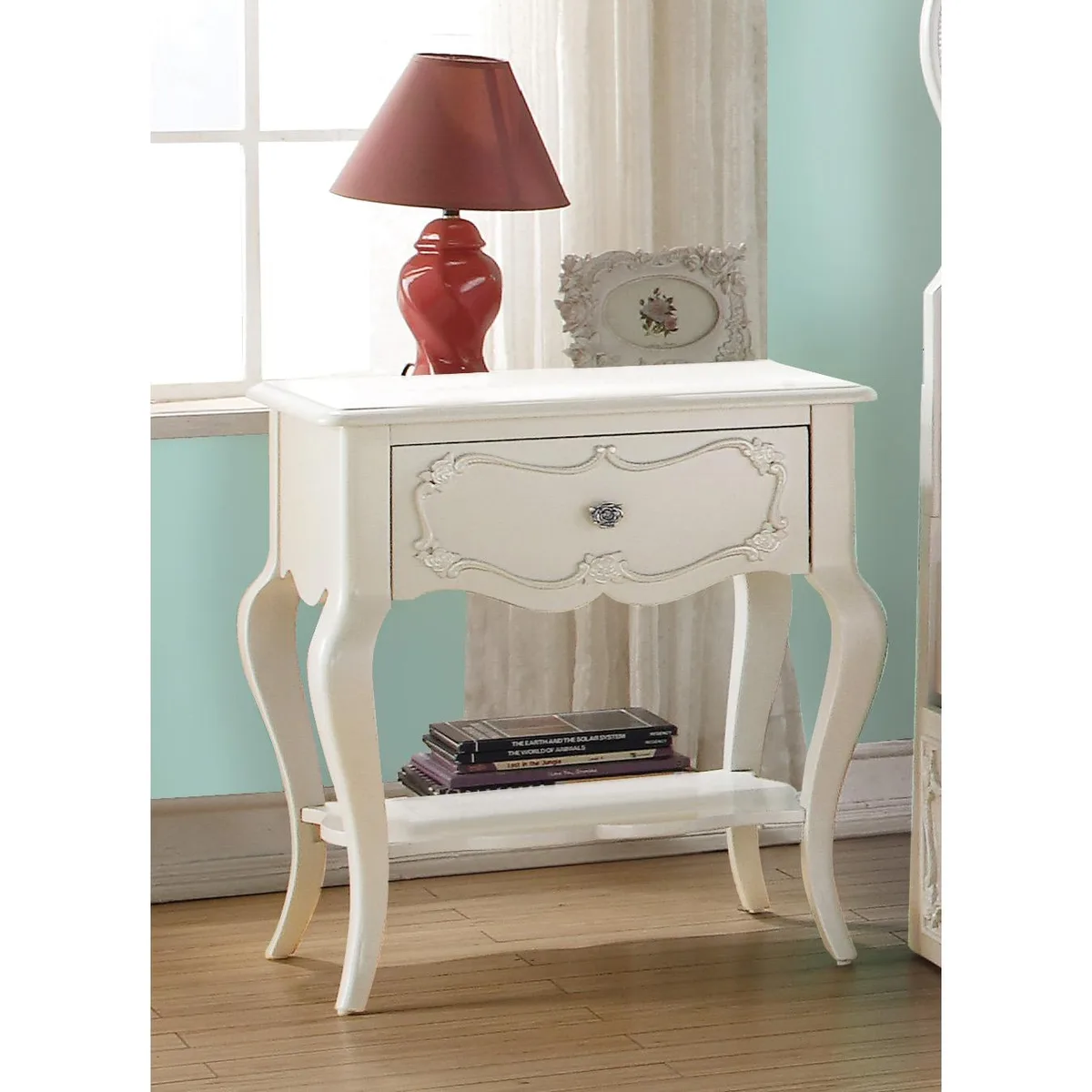 tuphen tuphen Pearl White 1-Drawer Nightstand with Shelf — product photo