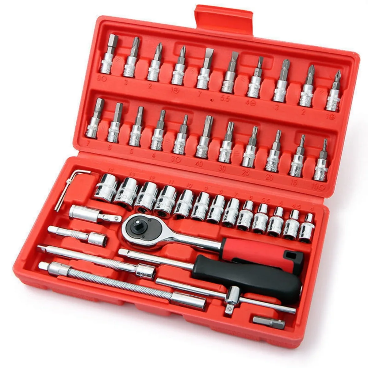 46-piece 1/4 inch drive socket set in blow-moulded case