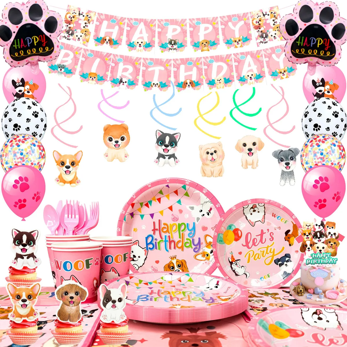 InBoxxarty InBoxxarty 161pcs Puppy Party Decorations &amp; Pink Dog Tableware Set — product photo
