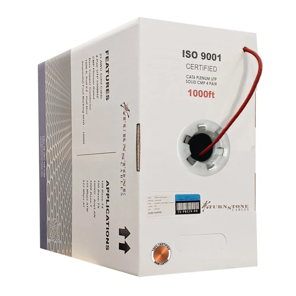 Turnstone Cables Turnstone Cables CAT6 Plenum (CMP) 1000 ft 23AWG 550MHz UTP Red — product photo