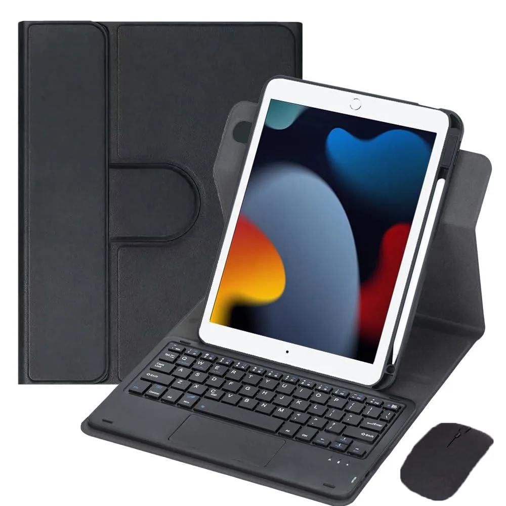 Black folio case with detachable keyboard and trackpad for 9.7 inch iPad