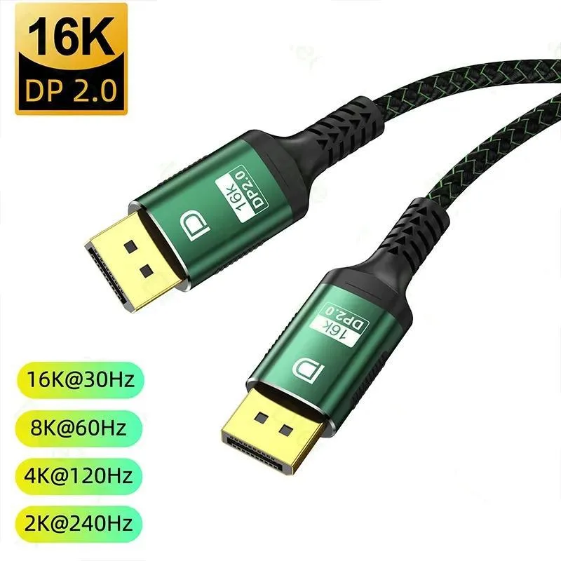 Jansicotek Jansicotek TJ-A285 DisplayPort 2.0 cable 10 ft 80Gbps 16K@60Hz 8K@120Hz 2K@360Hz HDR HDCP DSC 1.2a green — product photo