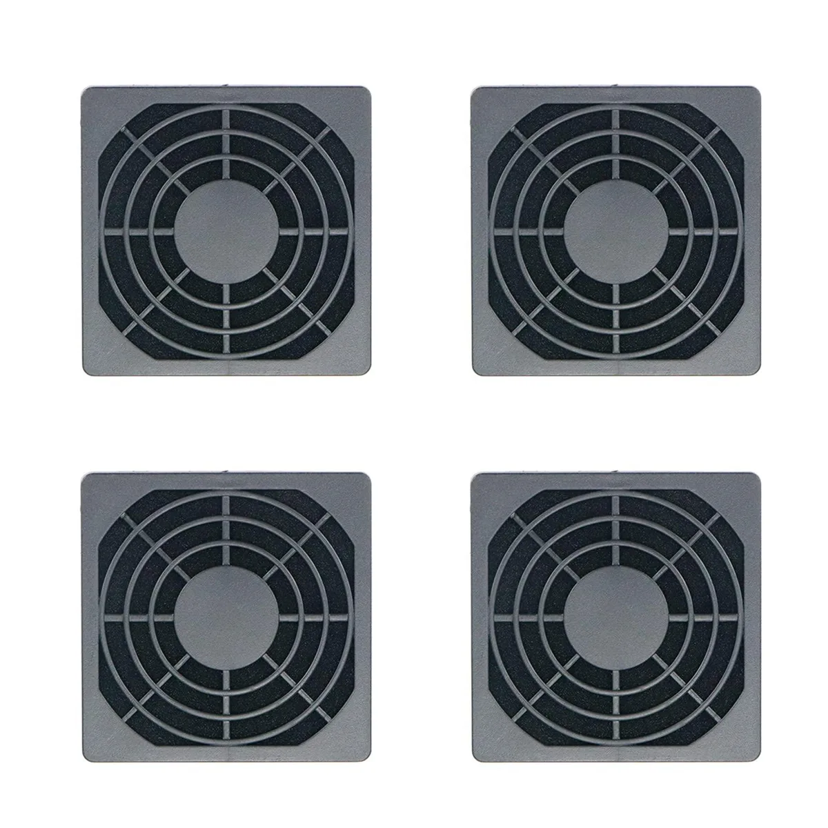 Four 60mm black metal mesh fan filters with LED lights