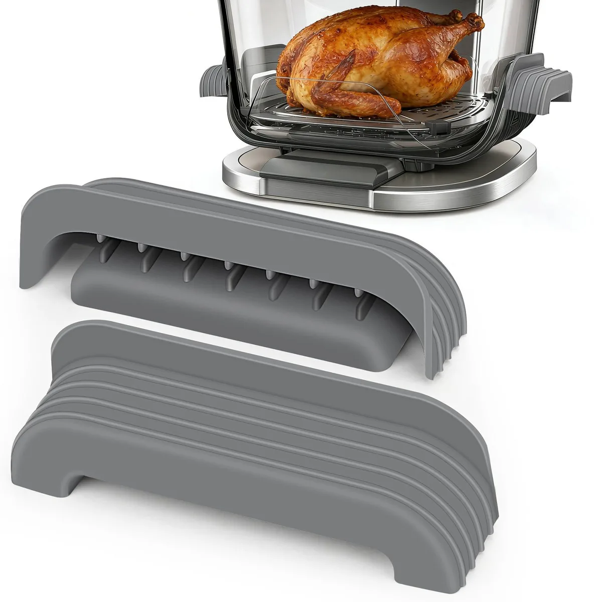 Two grey silicone handle covers for Ninja Crispi glass air fryer