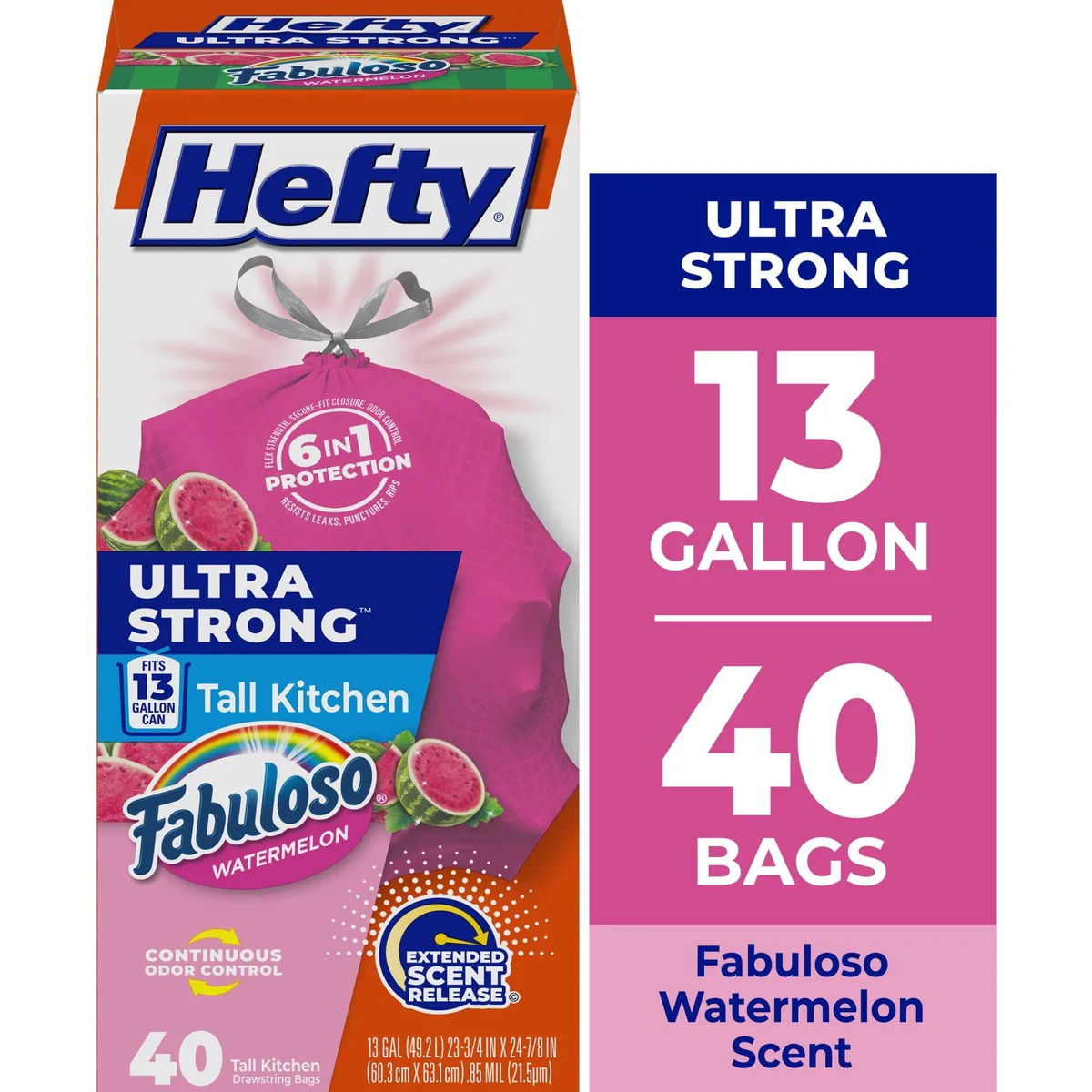 Hefty Hefty Ultra Strong 13 Gallon Trash Bags Pink Watermelon Scent 40 Count — product photo