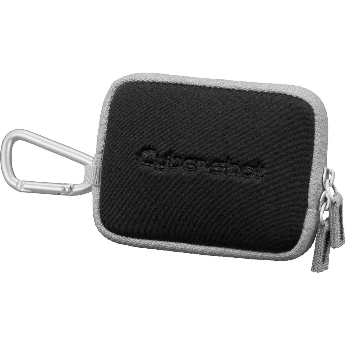 Black soft camera case with carabiner clip