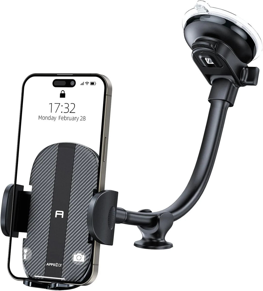 Keyence Keyence Gooseneck Car Phone Mount Carbon Fiber Pattern 8.3in Arm 3.9in Grip 360 Swivel — product photo