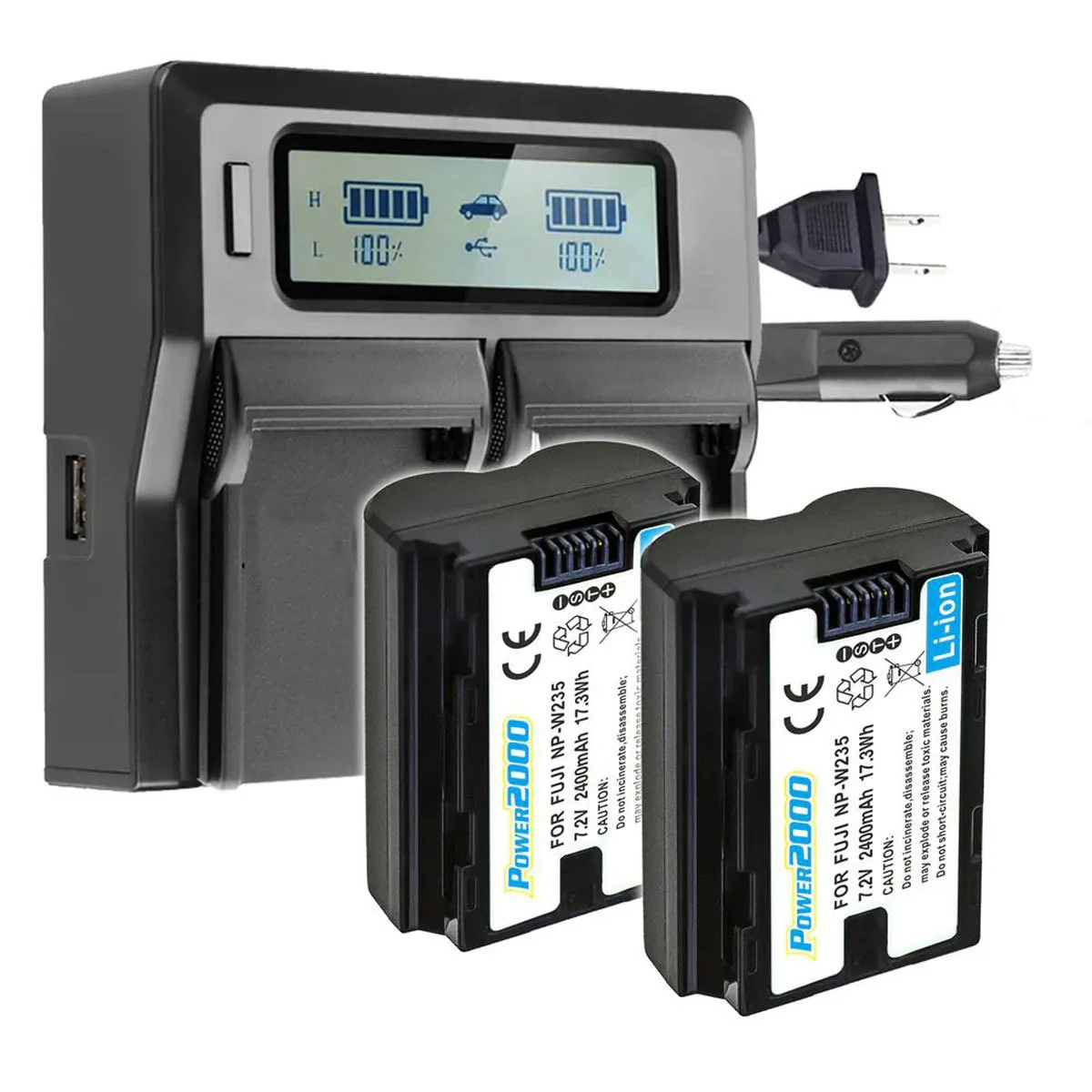 Power2000 Power2000 2x NP-W235 7.2V 2400mAh Battery Kit with Dual LCD Charger — product photo