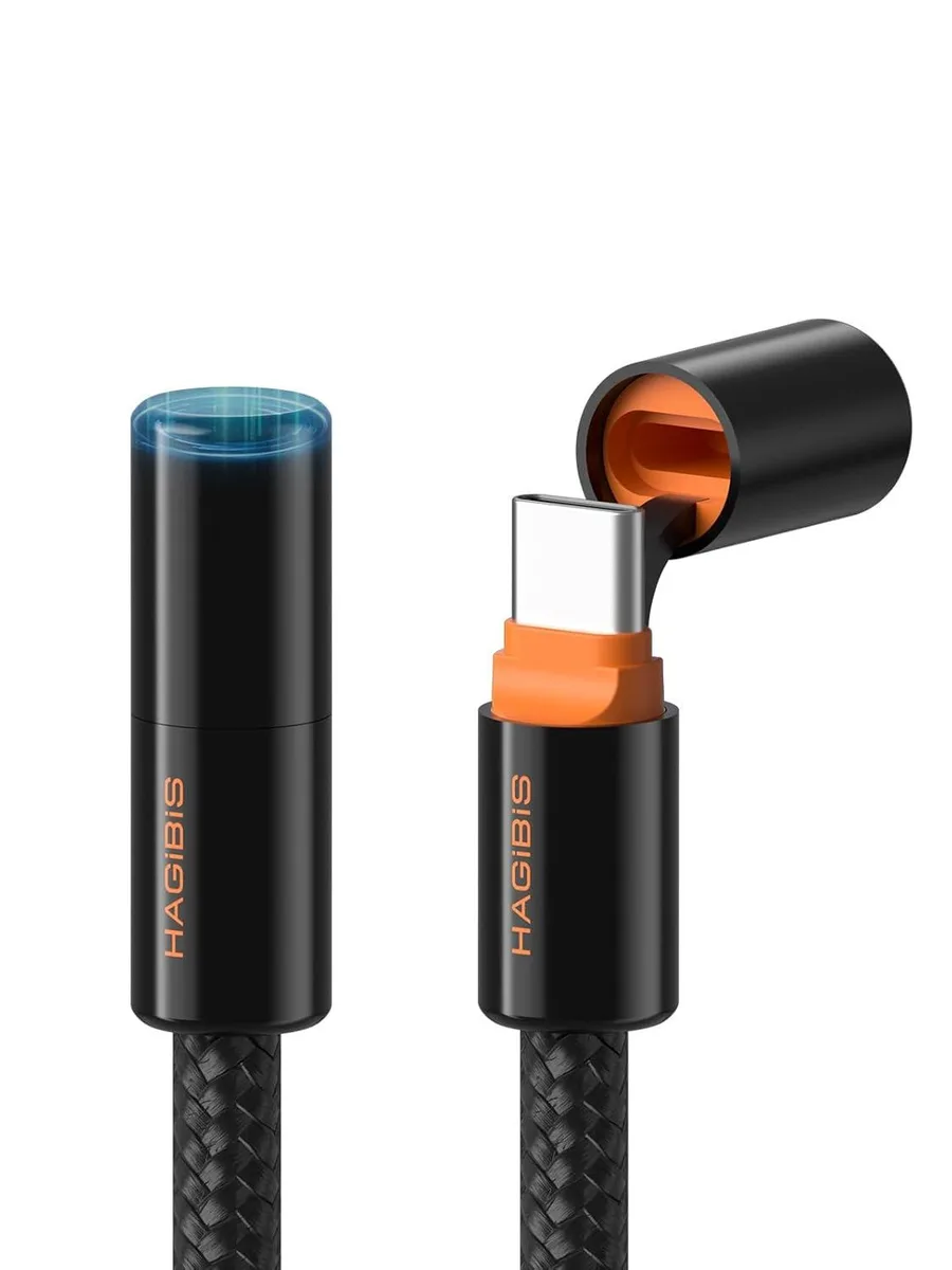 Fervit Fervit USB C cable magnetic cap 240W 480Mbps 6.6ft Black Orange — product photo