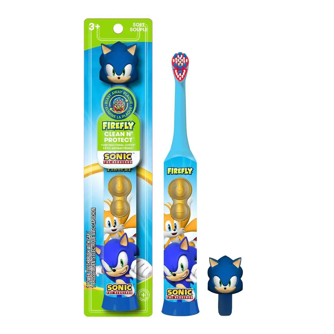 White kids electric toothbrush with blue Sonic 3D cover