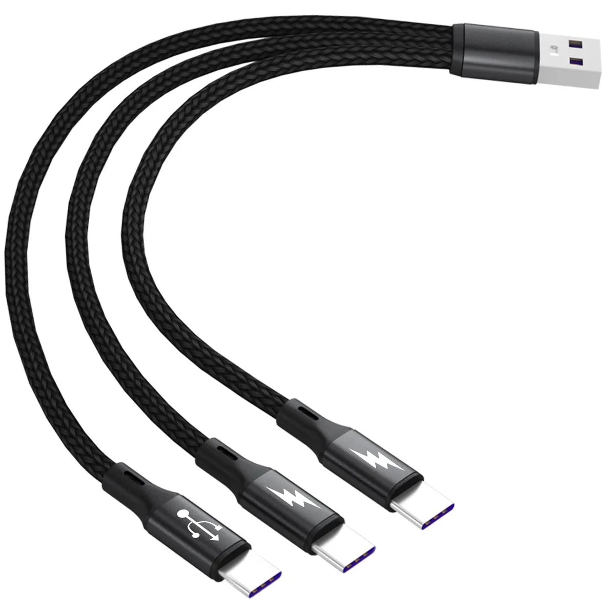  GE USB A Male to 3 Type-C Male Charge Cable 3x20cm 5A 25W Black — product photo
