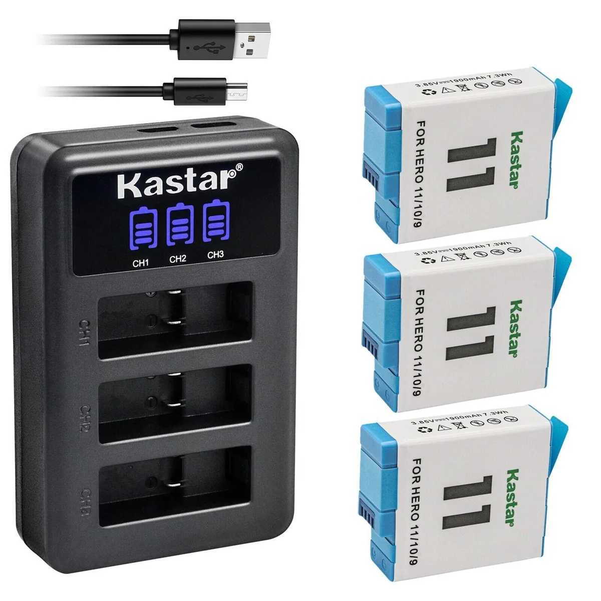 Kastar Kastar HERO11 3 Battery LCD USB Triple Charger Kit 1900mAh 7.3Wh — product photo