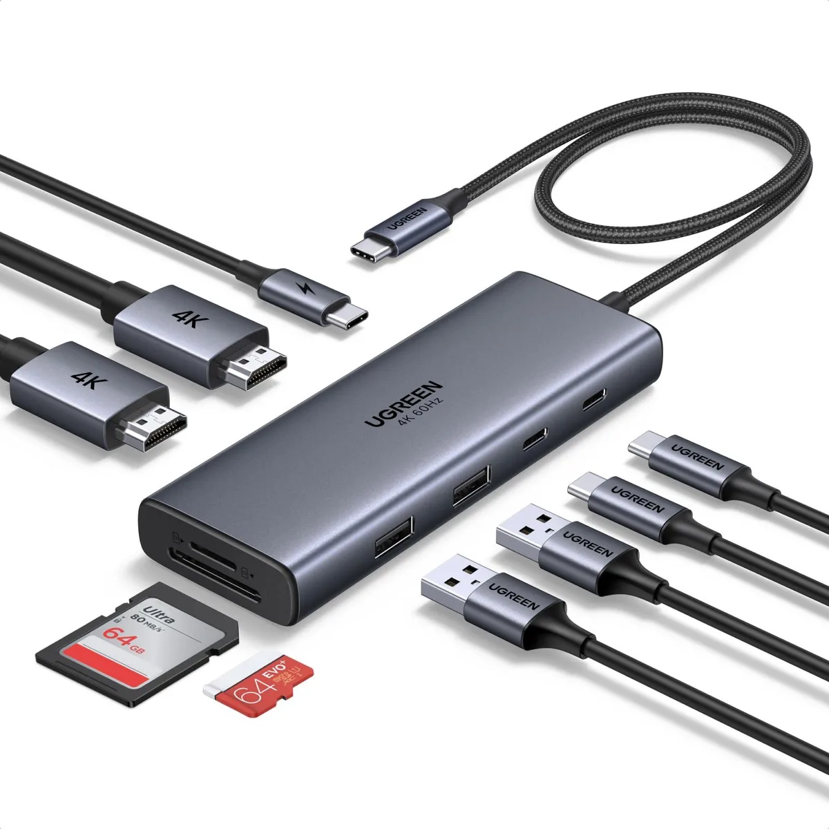  Ugreen CM498A 9-in-1 Docking Station 2xHDMI 4K@60Hz 100W PD — product photo