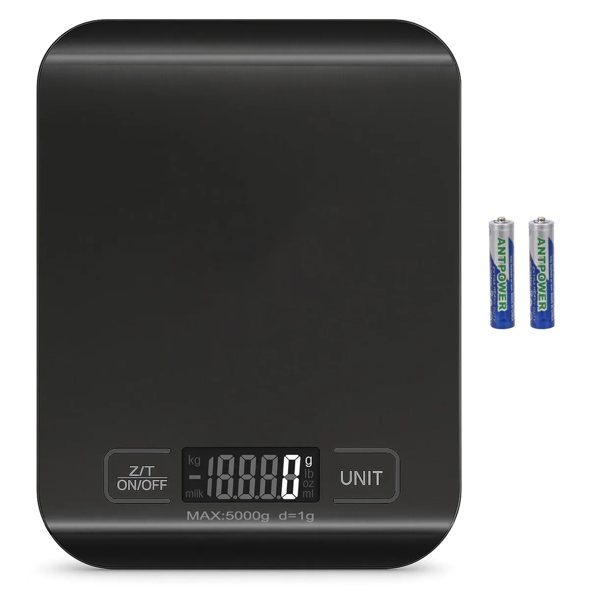 Compact digital scale with stainless steel platform and backlit LCD display