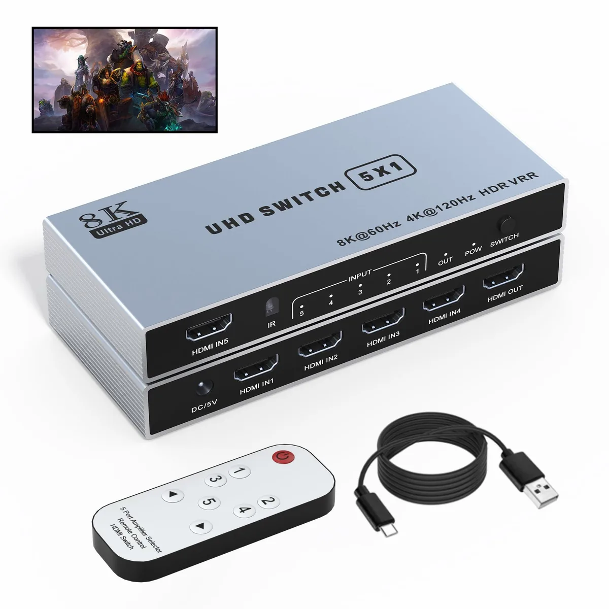 BUCIER BUCIER HDMI501-8K-02 5-port 8K@60Hz HDMI 2.1 video switch — product photo