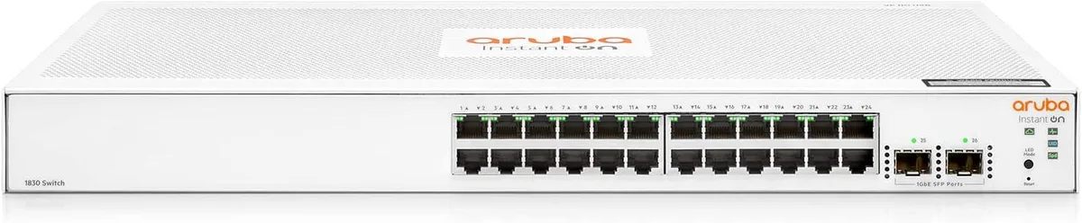 HPE Networking Instant On HPE Networking Instant On 1830 24-Port Gb Smart Switch 24x 1G 2x SFP Fanless International Cord — product photo