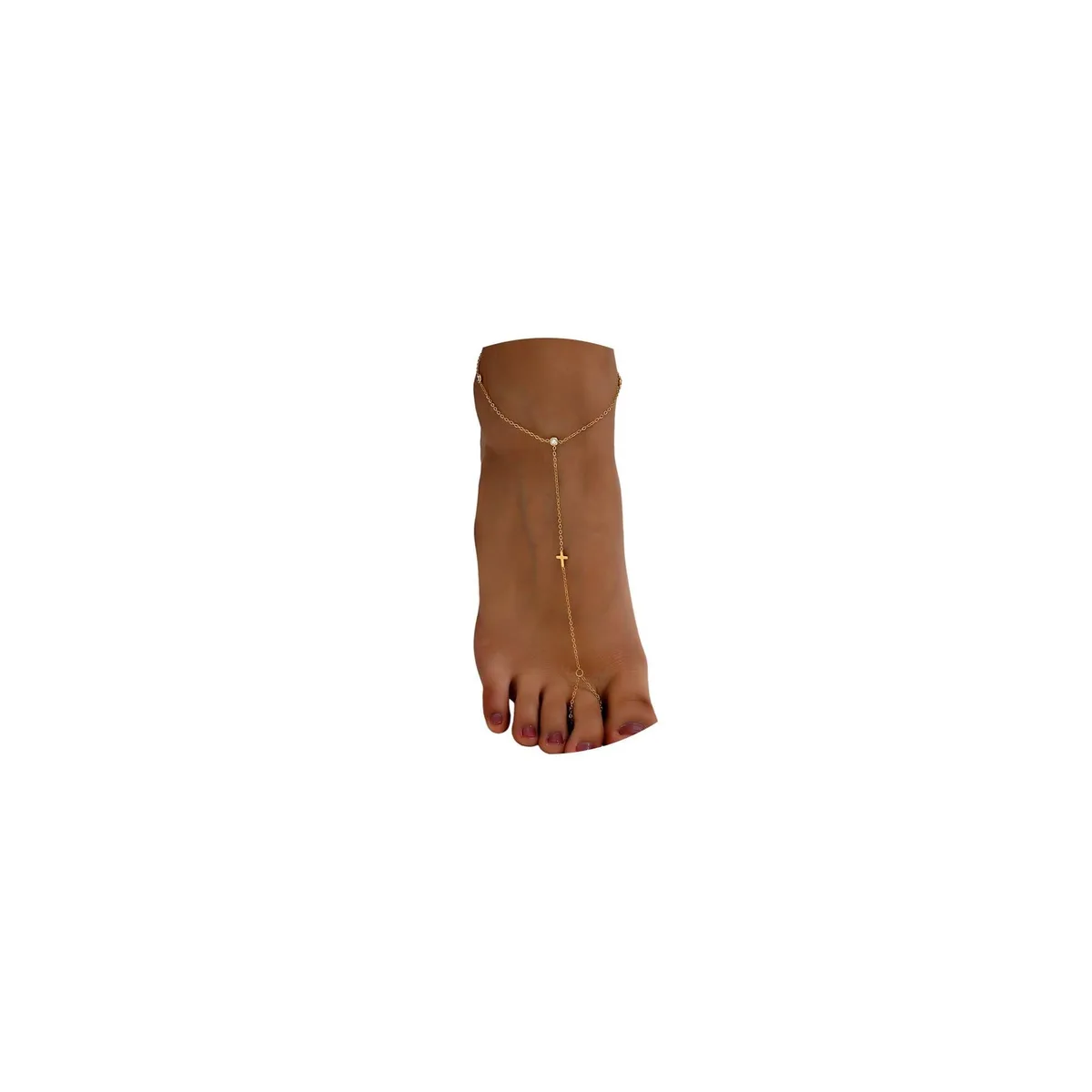  Havopso Y Shaped Cross CZ Gold Ankle Bracelet 8.3" + 1.5" Extender — product photo