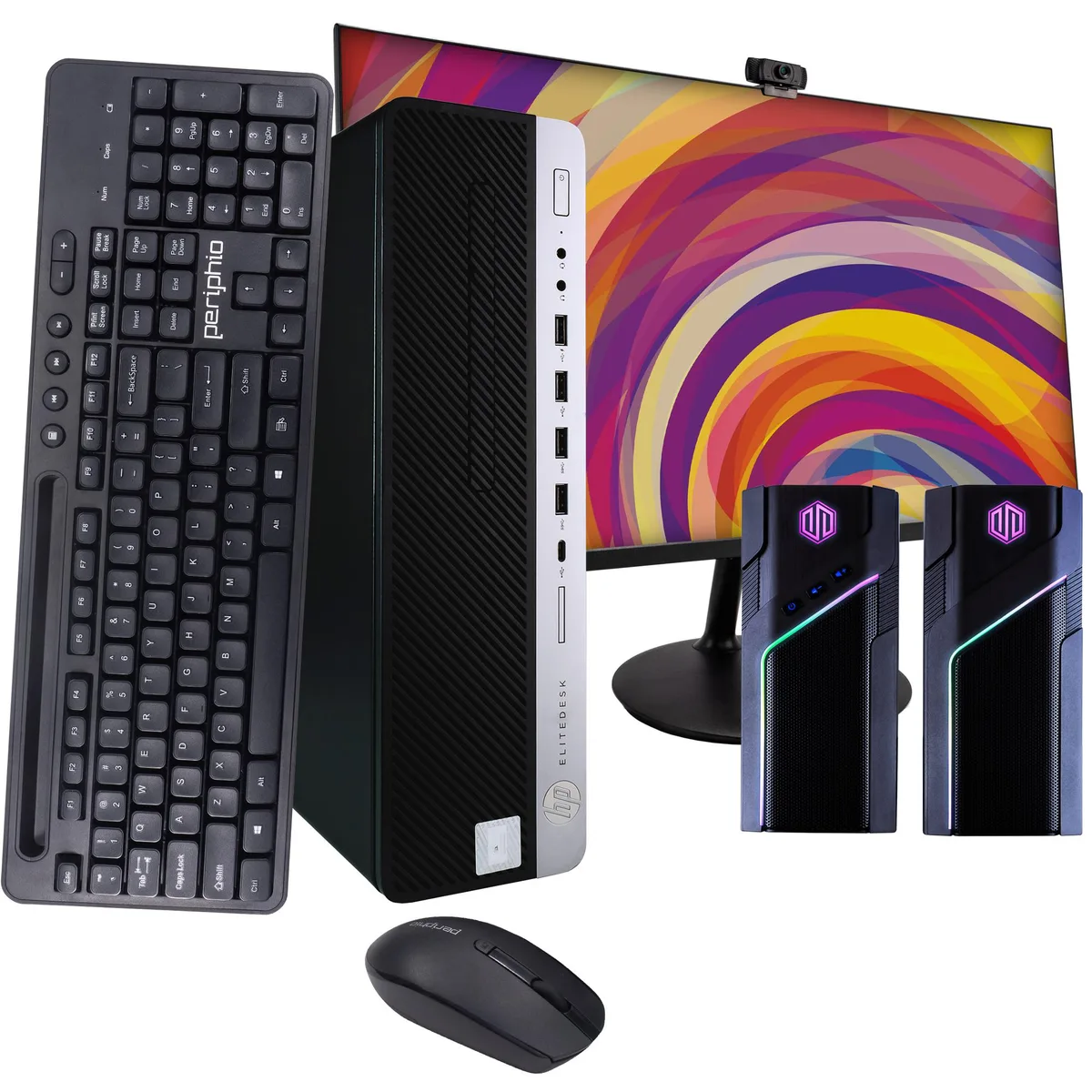 HP HP EliteDesk 800G4 desktop PC, Core i5-8500 3.2GHz, 8GB DDR4, 500GB SSD, 22in monitor, Windows 11 Pro — product photo