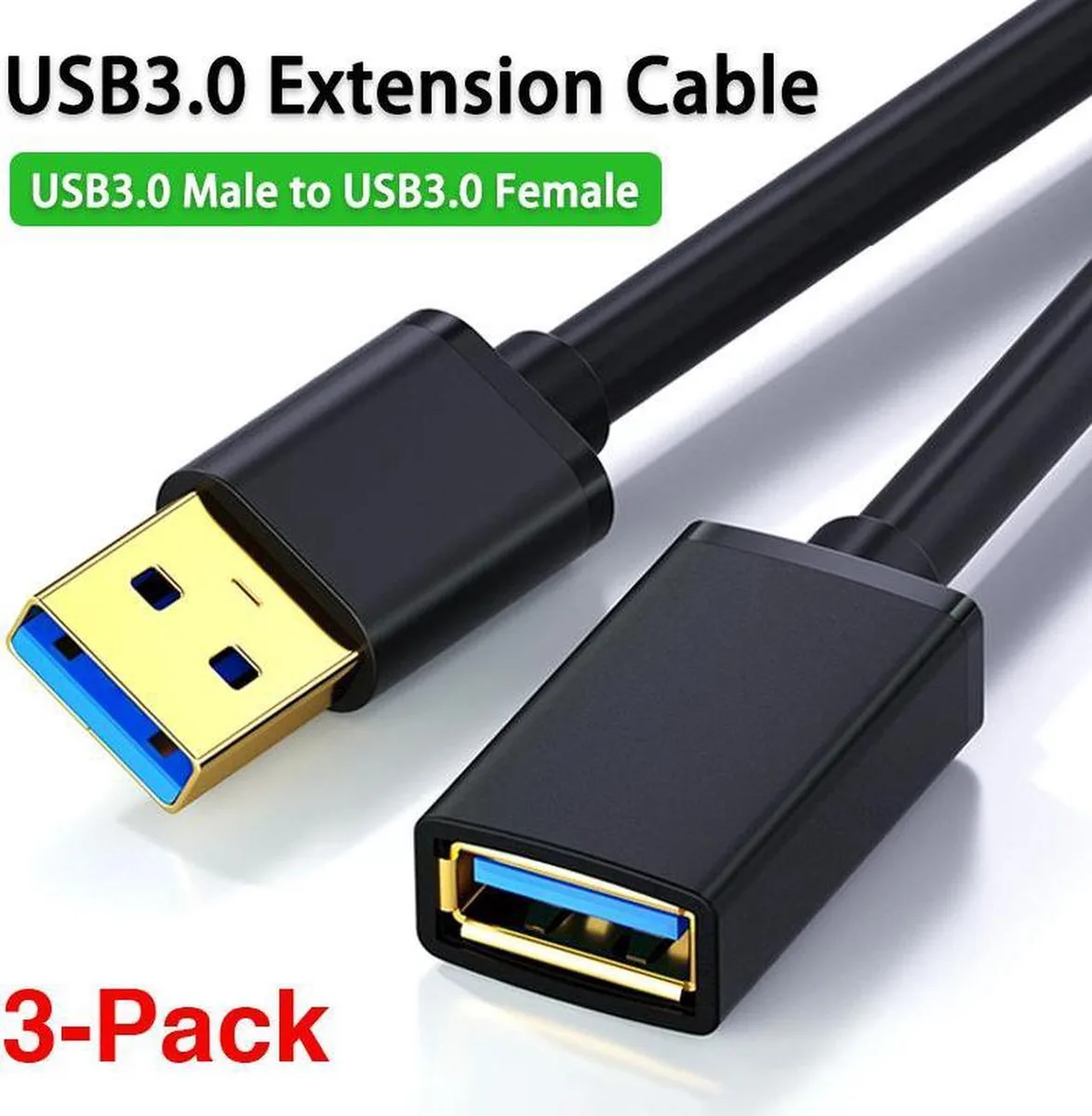 SMUGDESK SMUGDESK 3 Pack USB 3.0 Extension Cable 6.6FT Nylon Braided — product photo