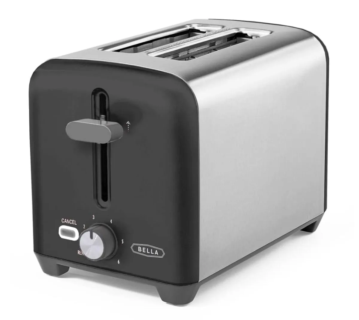 Compact purple two-slice toaster with matte finish and wide slots